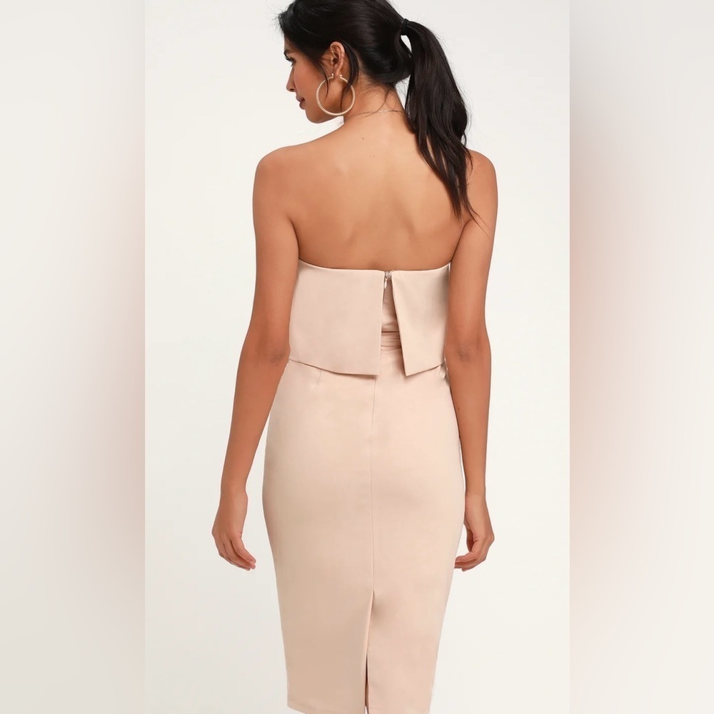 LULU’S Lots Of Love Ivory Strapless Midi Dress Size Small - Picture 3 of 14